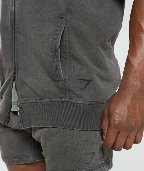 Heritage Washed Sleeveless Zip Hoodie Onyx Grey - immagine 6
