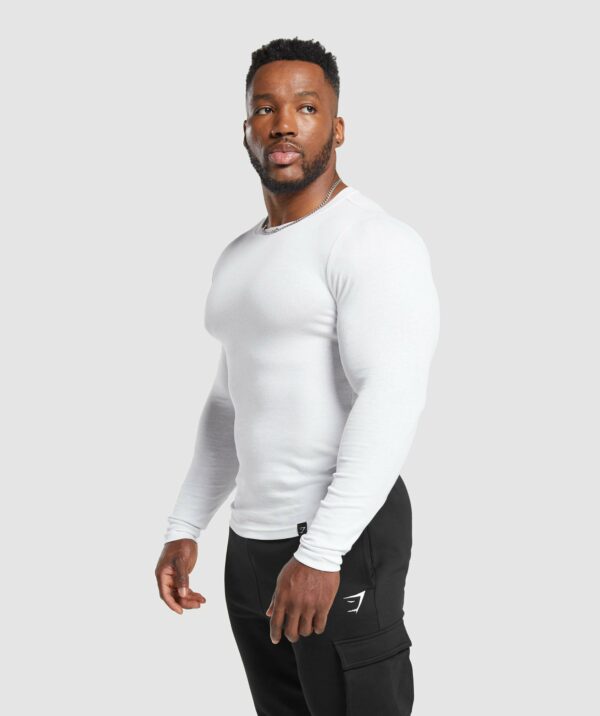 Ribbed Long Sleeve T-Shirt White - immagine 3
