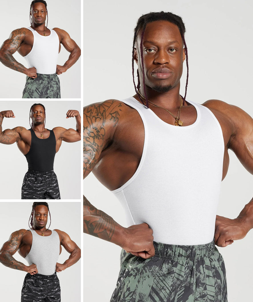 Ribbed Tank 3pk White/Black/Stone Grey Marl